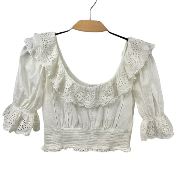 Aritzia Sunday Best White Lady Broderie Peasant Prairie Voile Blouse Size S - Picture 7 of 11